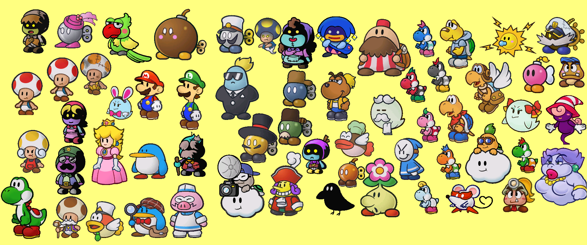 A collection of characters that appear in Paper Mario: The Thousand-Year Door