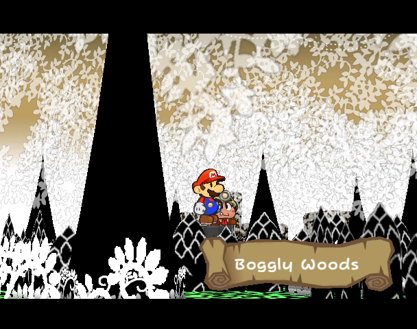 Mario and Goombella arriving in Boggly Woods