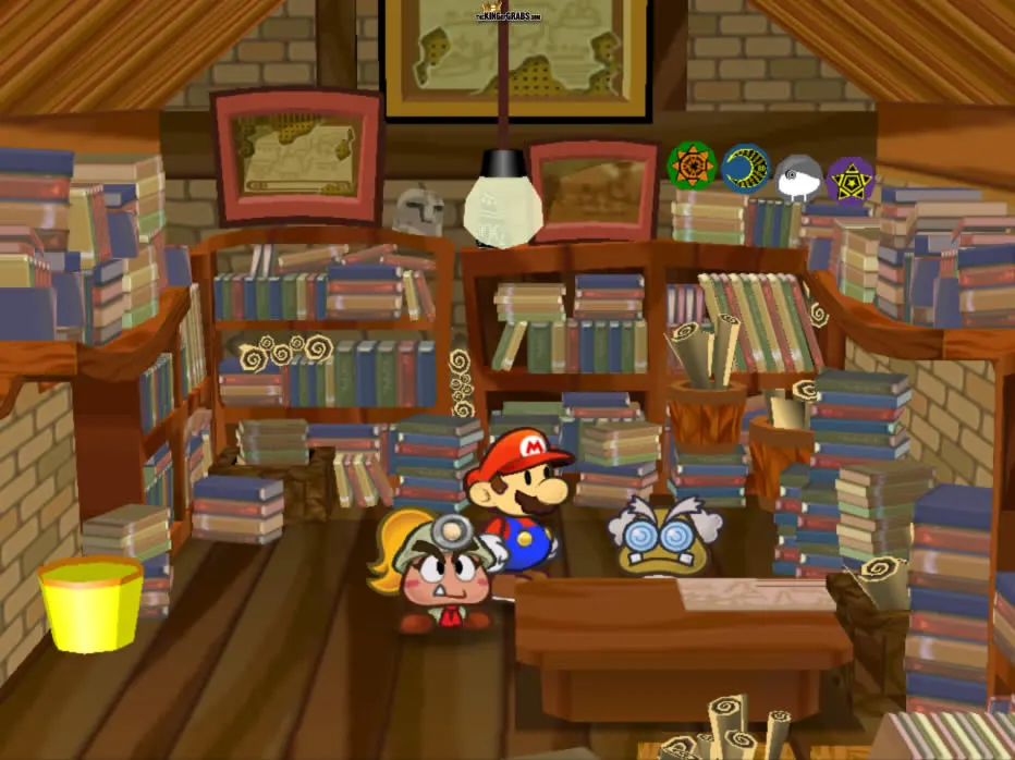 Mario and Goombella with Frankly in his house