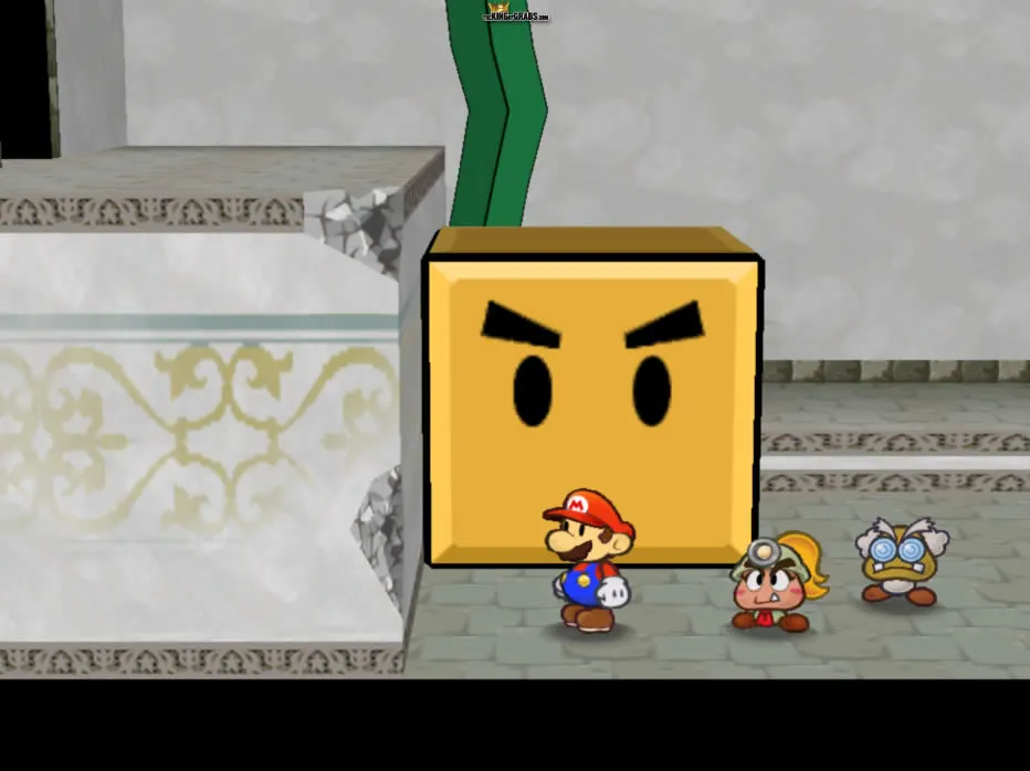 Mario, Goombella, and Frankly in the sewers