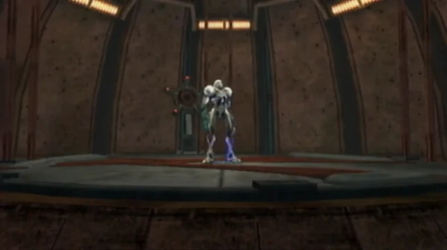 Samus on the elevator to Torvus Bog