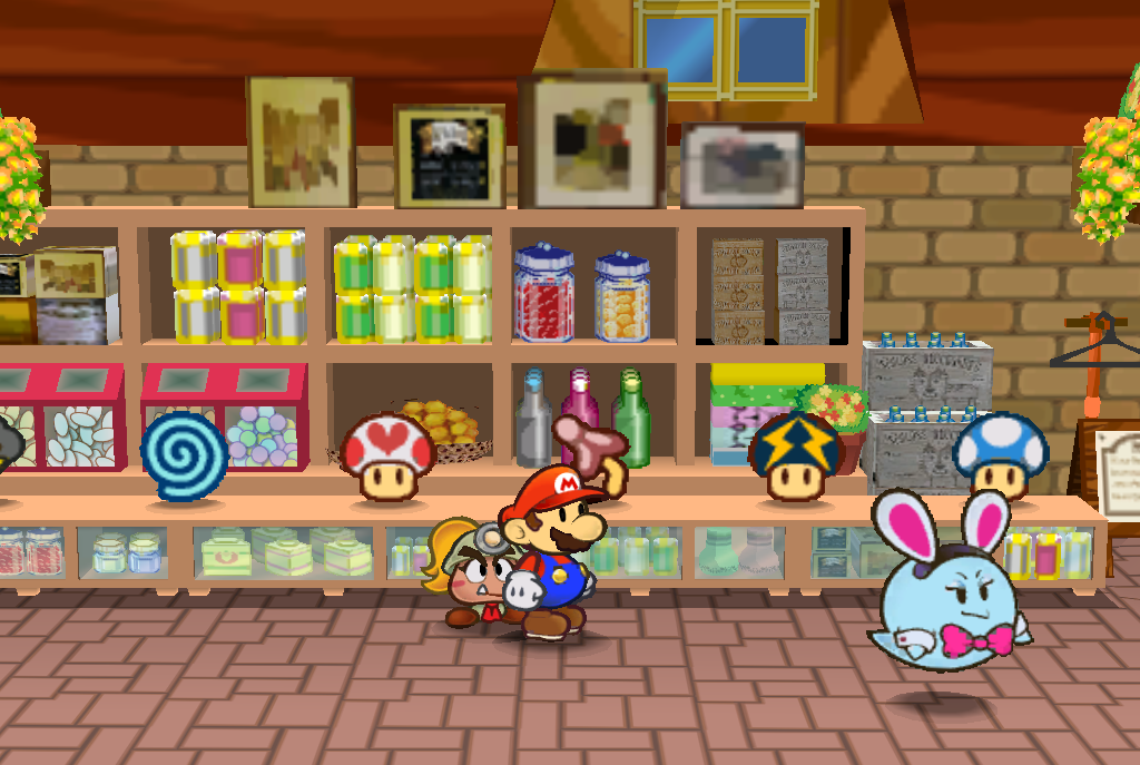 Mario, Goombella, and Peeka in Westside Goods